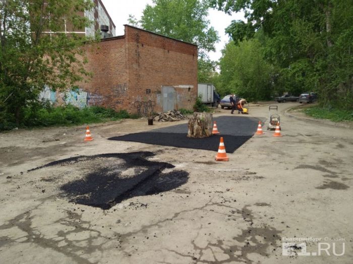 В Екатеринбурге старый пень посреди дороги закатали в асфальт В Екатеринбурге старый пень посреди дороги закатали в асфальт