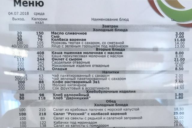 Цены на еду в столовой Газпрома