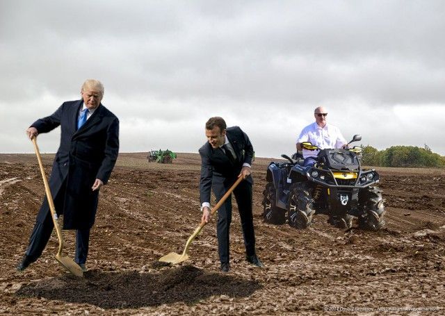 Сажающие дерево Трамп и Макрон стали героями фотожаб