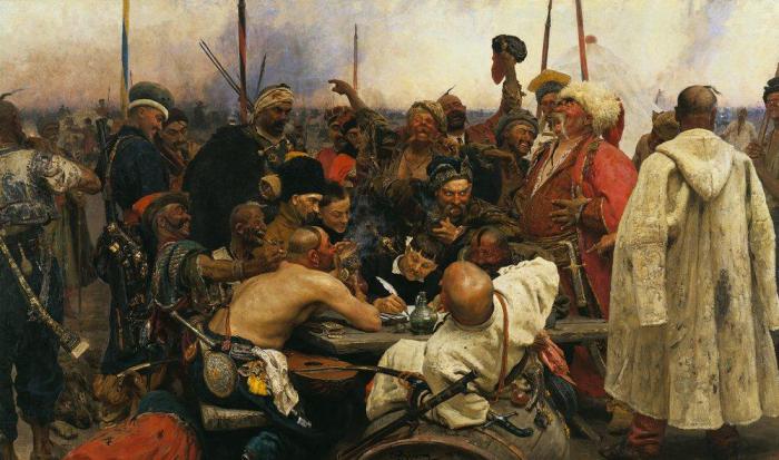 «Запорожцы» Ильи Репина: почему на картине один казак без рубашки «Запорожцы» Ильи Репина: почему на картине один казак без рубашки