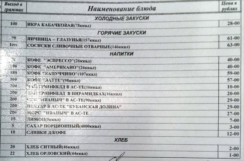 Цены и ассортимент в столовой Госдумы Цены и ассортимент в столовой Госдумы