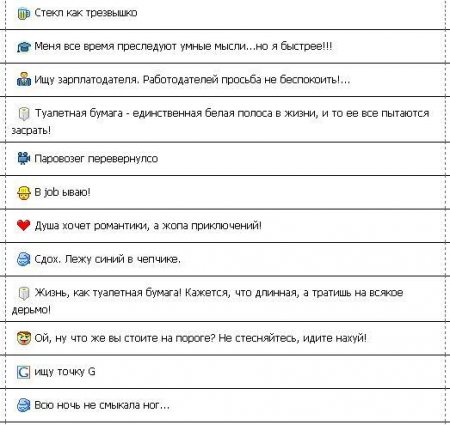 Смешные статусы в ICQ - часть вторая