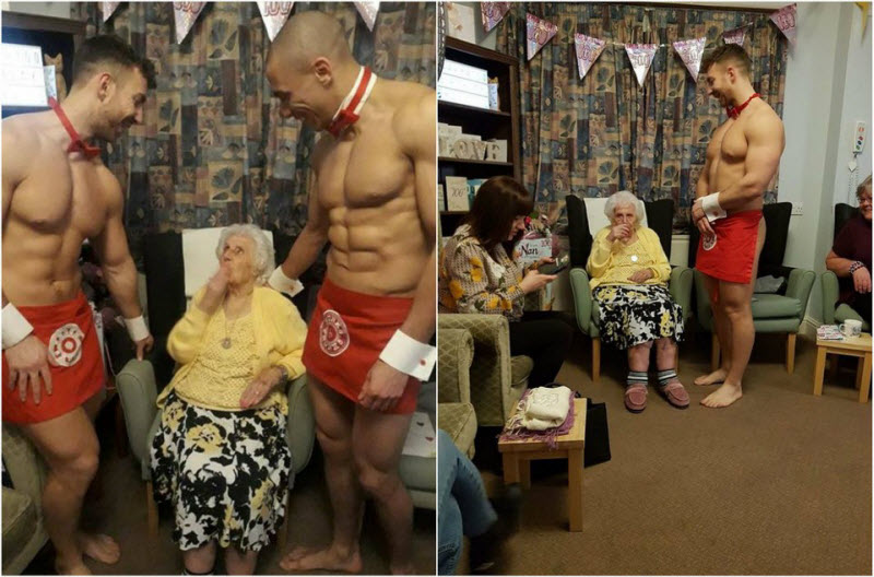 Бабушка из британского дома престарелых отметила 100-летие со стриптизерами