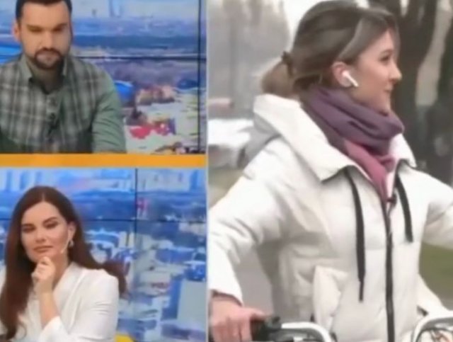 У журналистки с канала «Украина 24» не удалось взять интервью у велосипедиста — смешной фейл