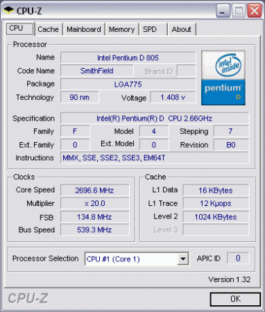Двухъядерный процессор Pentium D 805 на ядре Smithfield